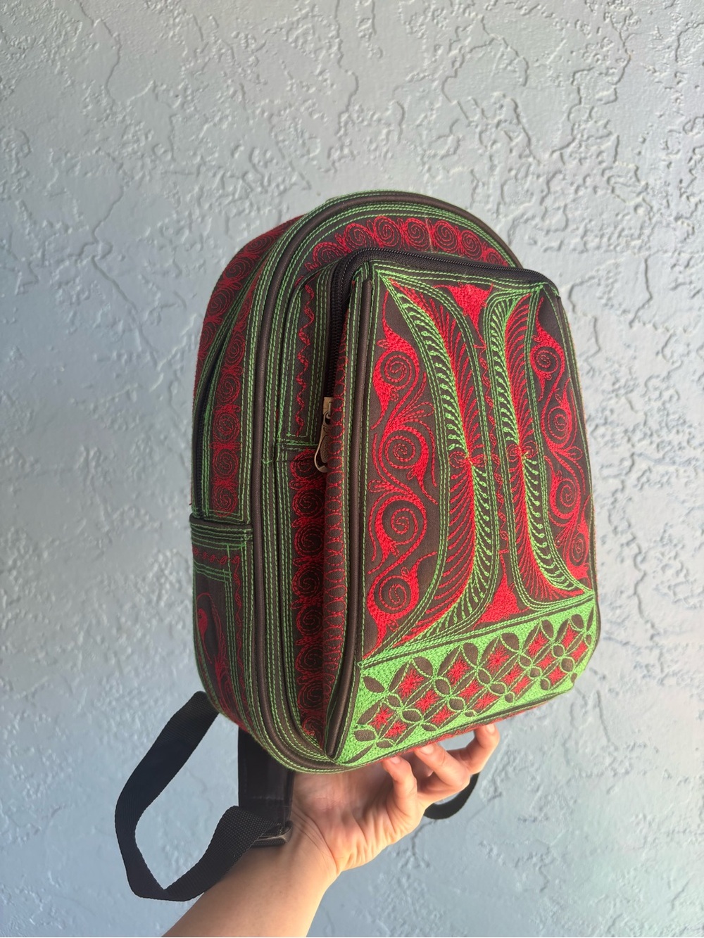 Embroidered Red & Green Mini Backpack - Picture 12 of 12